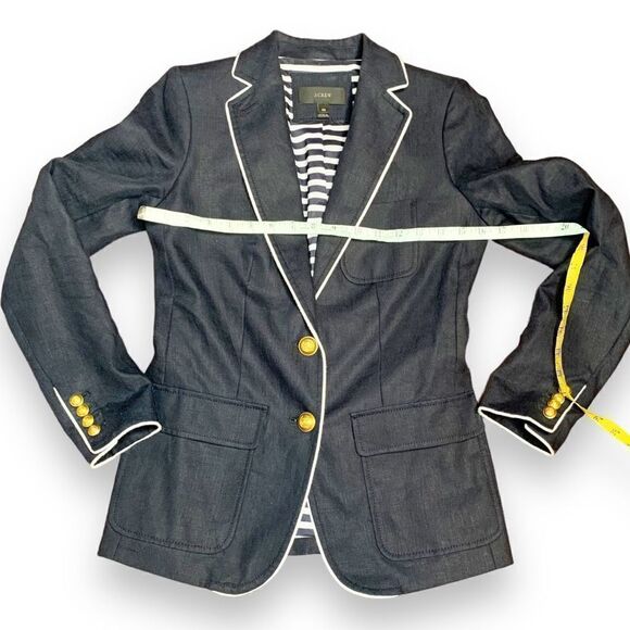 J. Crew Rhodes Navy Blue Blazer 100% Linen Nautical Crest Gold Buttons Size 00 - Picture 10 of 12
